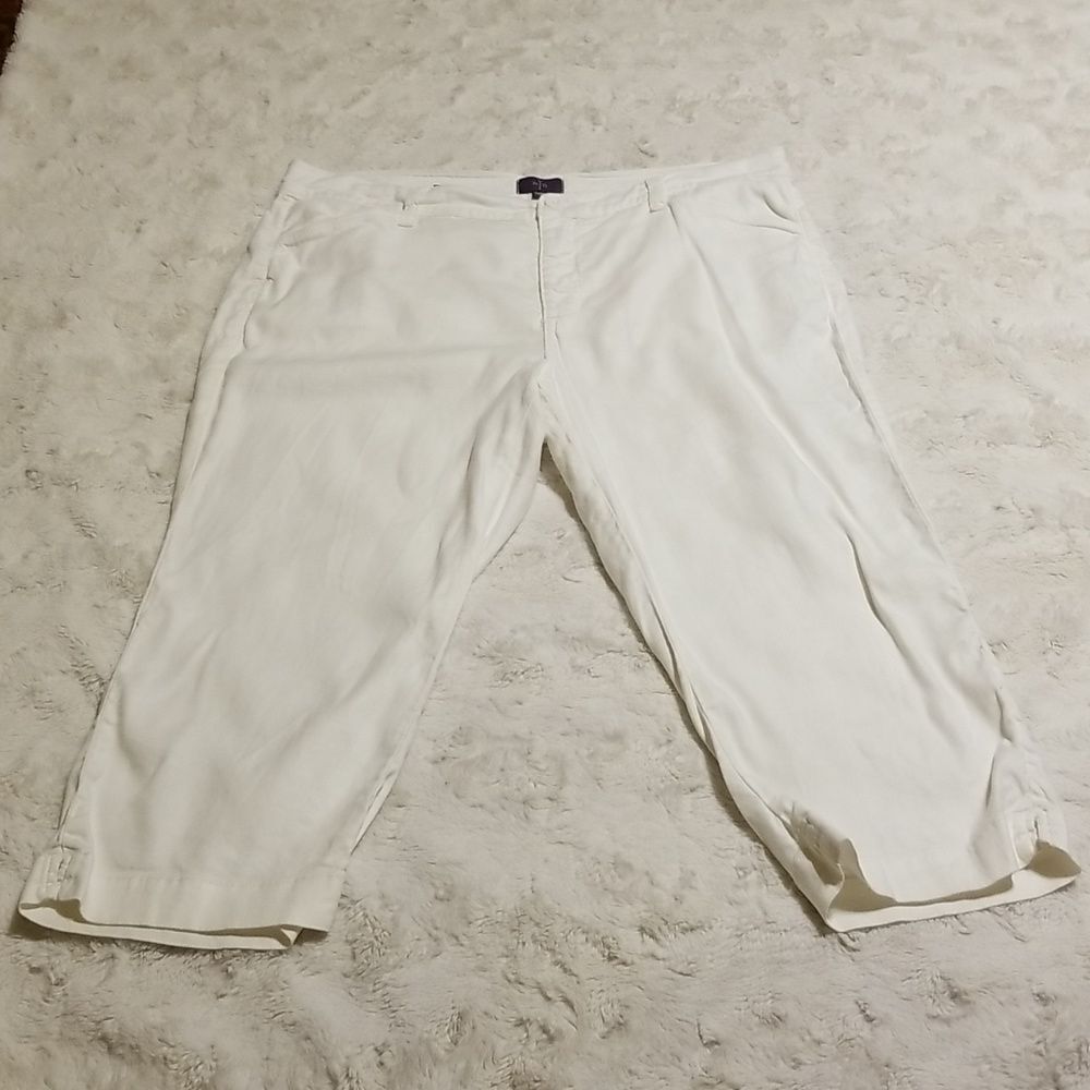 NYDJ Linen Blend Pants Women's 16P White Crop Ankle Summer Beach Lift Technology